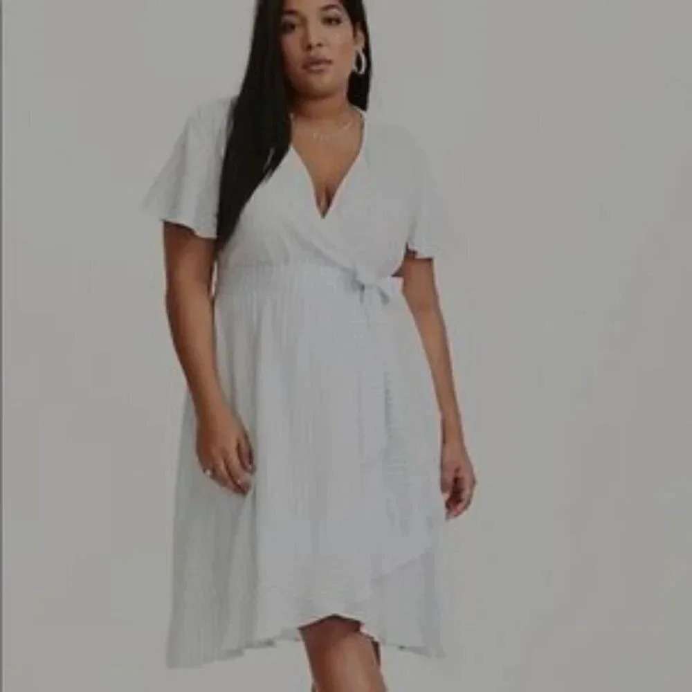 Torrid Blue & White Striped Challis Wrap Dress 00 - Picture 13 of 13
